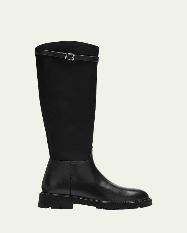 Quintin Nylon Leather Buckle Riding Boots